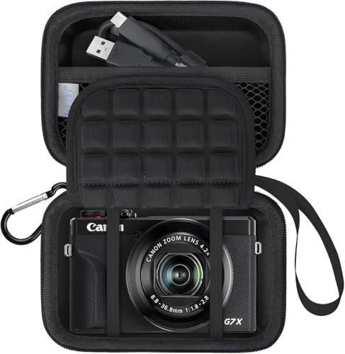Lacdo Camera Carrying Case for Canon PowerShot G7 X Mark II/ G7X Mark III Digital 4K Vlogging Camera, Point and Shoot 4K Video Camera Trave Bag, Mesh Bag Fits Batteries, USB Cable, Black+Black