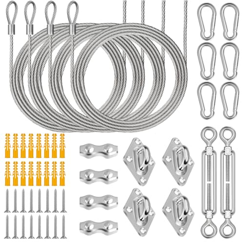 Lomoky Kit di accessori per vela ombreggiante, in acciaio inossidabile 304, set di accessori per tettoia rettangolare a triangolo e patio da giardino esterno (incluso tenditore da 14 cm, fune