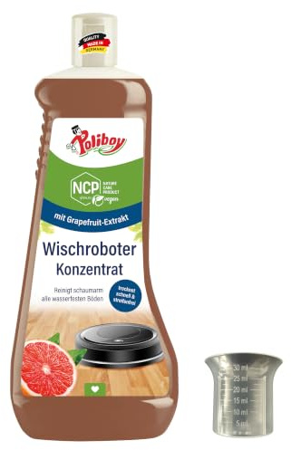 POLIBOY NCP Wischroboter Konzentrat - Bodenreiniger für Saugroboter mit Wischfunktion – Schaumarmes, ergiebiges Reinigungsmittel - 1x 1 L - inkl. Dosierbecher - Made in Germany