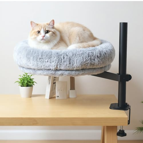 Katzenbett für Schreibtisch, Höhenverstellbar 360° Drehbar Katzen Schreibtischbett Katzenkorb Schreibtisch mit Waschbaren Bezüge Katzenhängematte Katzenschlafplatz für Zuhause Büro