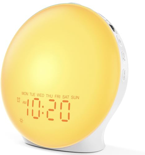 JALL Réveil lumière du jour, réveil lumineux avec lever du soleil, machine à bruit blanc avec 22 sons, 17 lumières nocturnes, haut-parleur Bluetooth et minuterie de sommeil pour adultes, enfants et