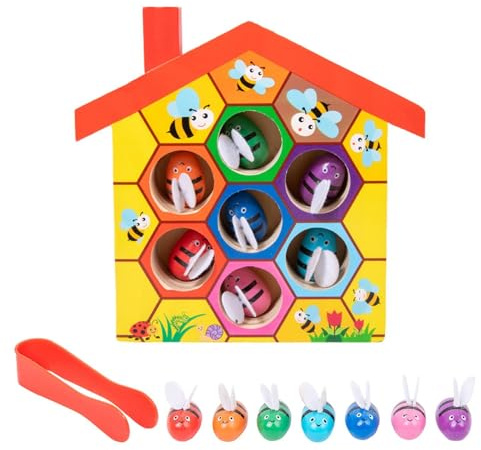 Bee Hive Board Game - Wood, Color Sorting Puzzle, Wooden Color Sorting Puzzle Toy | Parent-Child Interactive Colors Matching Game For Preschool Kids, Cognitive Development, Learning Gift