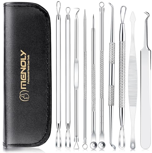 Blackhead Remover Tool 10Pcs Pimple Popping Kit, Spot Popping Comedone Extractor Tool for Blackhead, Whitehead, Zit Removal, with Leather Case