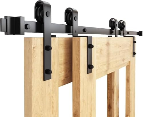 WINSOON 5FT/150CM Puerta Corredera Herrajes Puertas Correderas Kit para Doble Bypass Guia Puertas Correderas Plegable de Interior, Puertas no incluidas