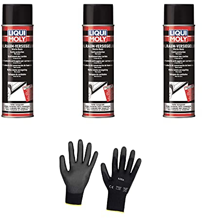 Iloda 3xOriginal Liqui Moly 500ml Hohlraumversiegelung transparent 6115 Schutzhandschuhe