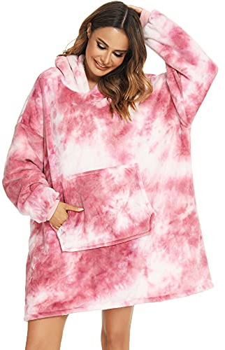 YEPLINS - Pull à capuche avec robe, couverture, sweat à capuche en flanelle., Violet rose., Einheitsgröße Große Größen Kurz