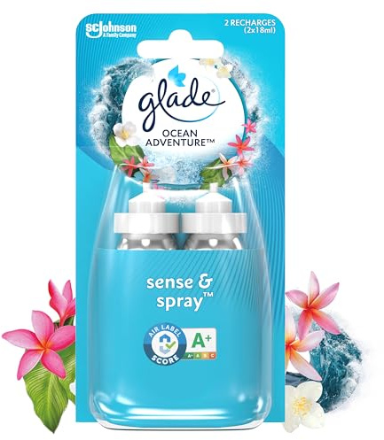 Glade Sense & Spray, Profumatore per Ambienti, Ocean Adventure, 2 Ricariche | Con Sensore di Movimento, Fragranza di Lunga Durata con Oli Essenziali, Facile da Usare