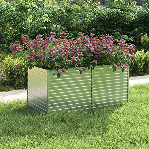 LAPOOH Garten-Hochbeet, Pflanzkübel, Kräuterbeet, Hochbeete-kit, Schneckenzaun, Pflanztrog, Pflanzgefäße, Pflanzfolie Für Hochbeet,Teichbecken, 160x80x77 cm Verzinkter Stahl Silbern