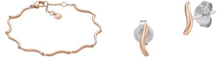 Skagen Damen Halskette und Ohrringe Essential Waves, Rose goldfabener Edelstahl, Set
