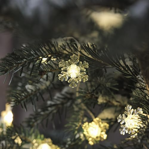 Lights4fun 50er LED Schneeflocken Lichterkette für Außen mit Timer batteriebetrieben Weihnachtsbeleuchtung außen Schneeflocke Outdoor Weihnachten