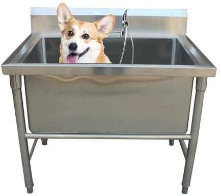 Hundebadewanne Edelstahl Badestation für Hunde, Edelstahl-Badewanne zur Fellpflege von Hunden, Hundewaschstation für Zuhause, Duschwaschbecken für Haustiere mit Wasserhahn und Zubehör