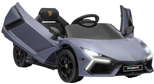 AIYAPLAY Elektrisk bil för barn 12 V Lamborghini barnbil med 2,4 G fjärrkontroll, elfordon med LED-lampa, USB/MP3-anslutning, vingdörr, fjädrade hjul, 3–5 km/h, för barn 3–5 år, grå