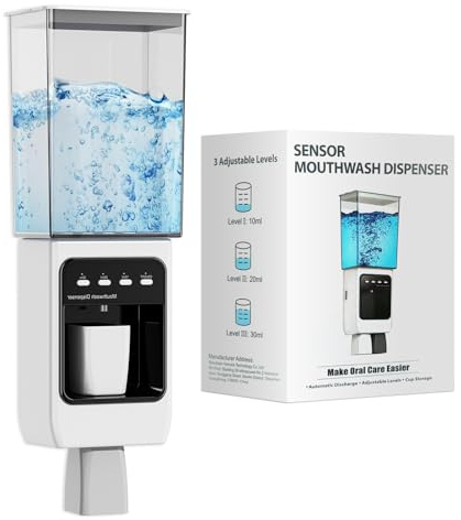 Dispensador Enjuague Bucal, Eléctrico Recargable Dispensador Automático de Enjuague Bucal, Volumen de Agua Ajustable, Dispenser per Colluttorio Bagno con Vaso Magnético para Niños y Adultos 700ML
