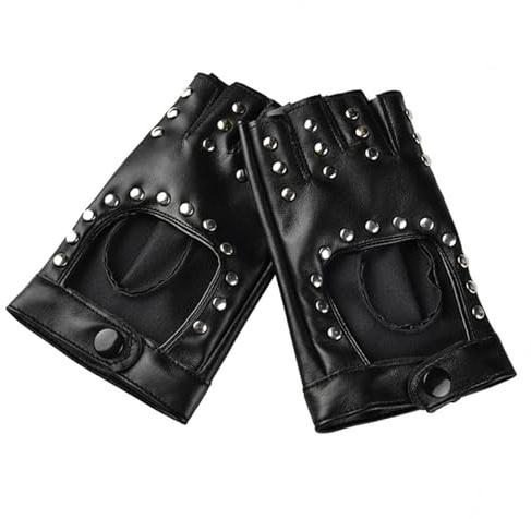 Lpolkvemelh 1 paio di guanti in pelle senza dita punk senza dita con borchie PU eleganti guanti da donna in pelle per cosplay, feste a tema, hip-hop, decorazione per feste, colore nero