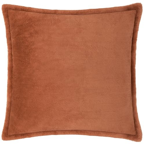 furn. Housse de Coussin en Fausse Fourrure Kallu – Coussin décoratif Doux et Moelleux avec Bordure Oxford (Rouille - 55x55cm)