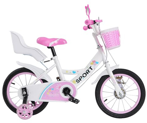 homewell 12/14/16 Zoll Prinzessin Fahrrad für Kinder mit Stützrad 2-8 Jahre, Lenker und Sattel höhenverstellbar, Kinderfahrrad mit Körben und Puppensitz, für Mädchen (14 Zoll)