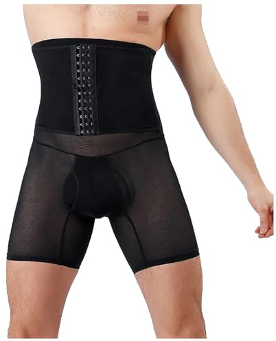 Calzoncillos Hombres Hombres de Gran Tamaño Abdomen Pantalones Transpirables Ajustados Altura Cintura Cintura Cintura Elevación Pierna Forma Pantalones Cinturón de Pene, Negro , L