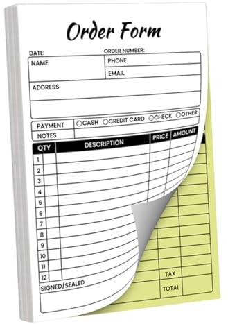 Sharplace Carnet de reçus en 2 parties, sans carbone, pratique et facile à utiliser, fournitures de bureau, bloc de factures professionnel pour petites, Bon de Commande