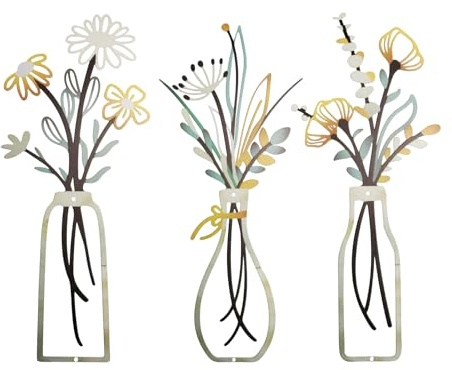 HAOCHEN 3 stycken metallblommor, väggdekoration, vas för väggdekoration, vardagsrum, sovrum, badrum, kontor, hall, matsal, minimalistiska väggbilder, kök
