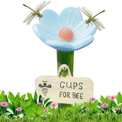 Station d'arrosage d'abeilles en céramique en Forme de Fleur, Alimentateur de Colibri avec Conception de Fleur, Stations d'eau de Fleurs décoratives pour Les Abeilles, Papillon, Alimentateur (Blue)