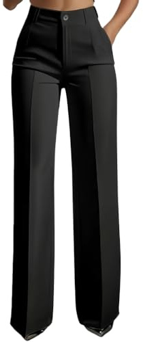 Minetom Pantalon de Costume Femme Elegant Taille Haute Tailleurs Pantalons Travail Bureau Fluide Pants avec Poches