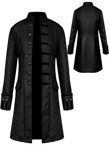 WISHU Herren-Frackjacke, Vintage-Stil, Gothic, lang, Steampunk, formell, Gothic, viktorianischer Gehrock, Kostüm für Halloween, Schwarz, XL