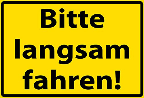 Schatzmix F0283 Straßenschild Bitte langsam fahrenWarnschild Metallschild Wanddeko 20x30 tin Sign Blechschild,Mehrfarbig