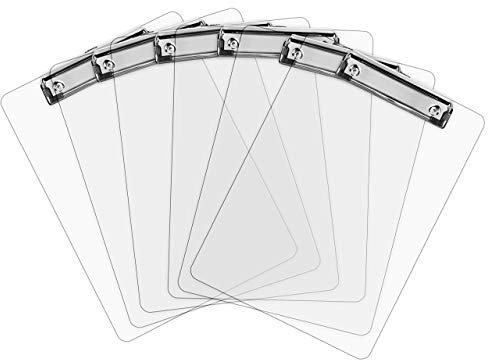Plastic Clipboards (Set of 6) Transparent Clipboard (Clear) Strong 12.5 x 9 Inch | Holds 100 Sheets! Acrylic Clipboards with Low Profile Clip | Bulk Back to School Supplies for Teachers