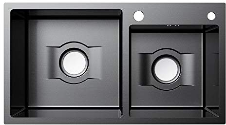 Fregadero de cocina doble de acero inoxidable con escurridor | Acero inoxidable 201 | Tamaño 780 x 430 mm | Color negro | sin grifo