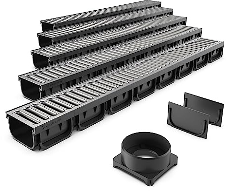 VODALAND - Canaleta de Desagüe Easy 2 con Rejilla de Acero Galvanizado - Kit de 5 Metros para Drenaje de Jardín y Aguas Pluviales | Alta Resistencia para Recoger Agua | Ideal para Terraza