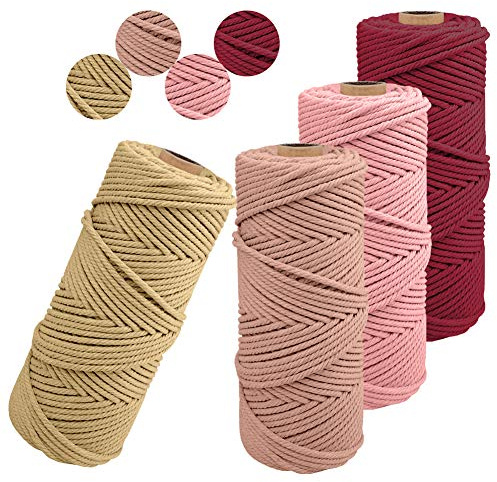 JeogYong – Lote de 4 Cuerdas de macromé de 2 mm x 100 m, Cuerda Natural, Hilo de macroma, algodón, cordón para Manualidades, decoración de Pared, decoración de Interiores, Arte Floral Creativo (F)