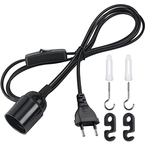 DiCUNO E27 Lampenfassung mit Schalter, E27 Lampensockel mit 2M Netzkabel und EU Stecker, für Lampenaufhängung, Pendelleuchten, Deckenlampen, DIY Projekte, Schwarz, 1er-Pack