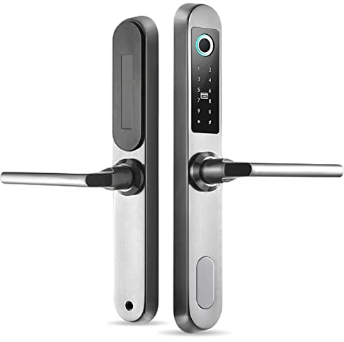 Serrure Intelligente à Empreinte Digitale, Serrure de Porte Intelligente 4 en 1, Poignée de Porte Réglable, mot de passe électronique biométrique IC Card Smart Entry Door Lock, avec 2 Clés Mécaniques