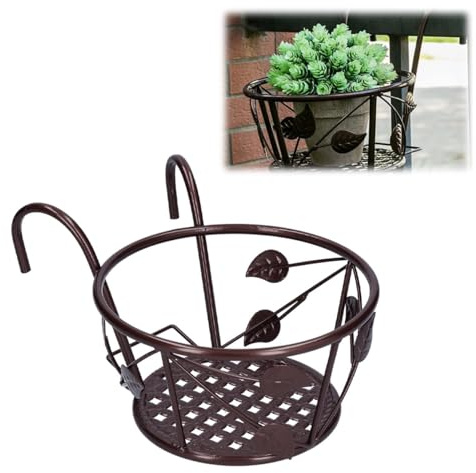 Tissting Support Fleurs Rond Crochet, Jardiniere Balcon Supports Métal Pot Plante Garde Corps Suspendu Clôture pour Balcons,Jardin(Bronze)