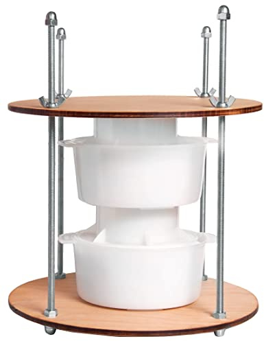 Wooden cheese press diameter 11.2 in and 2 cheese making forms 45 oz Pressure up to 50 Pounds colorless