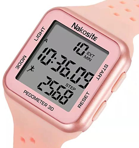 NAKOSITE FIT2433P Bester Schrittzähler mit Stoppuhr Fitness Tracker Armband Uhr Smartwatch ohne App und Smart Handy Aber Einfacher Pedometer Watch für Damen Herren Kinder Jungen Mädchen Frauen. Rosa