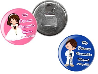 Lote de 30 Originales Chapas Abrebotellas Imán PersonalizablesPrimera Comunión(A Elegir). Regalos para Fiestas de Cumpleaños, Bodas, Bautizos y Comuniones. DC (NIÑA ROSA)