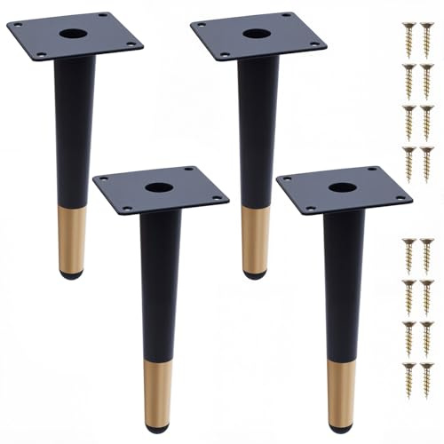 NAKUPENDA Möbelfüße 4 Stück Metallbeine für Möbel Möbelbeine Kegel Vertikale Möbelfüße Tischbeine Schrankfüße DIY für Schrank Stuhl Couchtisch (20cm Höhe,Schwarz mit Goldene)