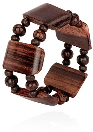 NKlaus Tibetanskt träarmband, elastiskt, 3,8 cm eller 4,5 cm brett, justerbar storlek med träelement, 6 cm, Trä