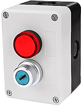 NEYENS Neue 2 Löcher Startstopp selbstdichtender wasserdichter Knopfschalter 220 V mit Kontrollleuchte Elektroindustrie Stoppschalter (Farbe: rotes Licht mit Schlüssel)