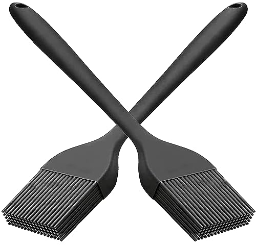 saizone Pennello per pasticceria in silicone, pennello per griglia, pennello da cucina per pasticceria, olio da forno, resistente al calore, utensili da cucina, colore nero, 20,3 cm (2 pezzi)