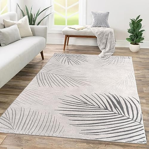 TT Home Wohnzimmer Teppich Kurzflor Geometrisches Design Abstrakte Optik, Farbe:Hellbeige Grau, Größe:160x230 cm