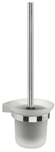Gedy Tonale Escobillero Baño Pared Acero INOX Cristal Satinado Cromo | 11,2x13,4x35,8cm | Cristal satinado | Cerdas nylon | No ocupa suelo | Diseño geométrico | Cromo