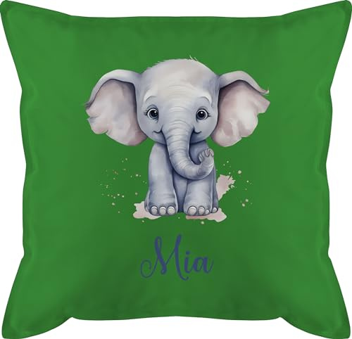 Kissen 50x50 - Zootiere - Elefant Dickhäuter Grauer Riese Rüsseltier - 50 x 50 cm - Grün - kinder elefantenkissen elefanten geschenke name kopfkissen elefantenmotiv elephant für couch