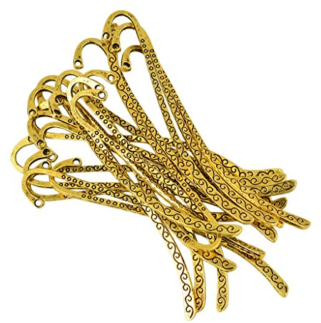 Generic 20 Teiliges Set Zur Herstellung von Lesezeichen mit Haken, Lesezeichen, Charm Anhängern Und Kopfnadel Zum Basteln, Antikes Gold