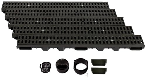 ScarMaxx - A15 Entwässerungsrinne Set - 13 x 500 x 6 cm Bodenrinne - Regenwasser Ablauf - Abfluss mit Gitter - Drainagekanal Flach Kunststoffmit Stegrost Classic Schwarz
