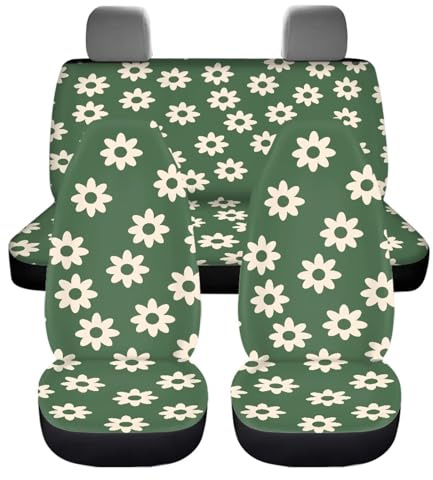 UOIMAG Autositzbezüge für Vorder- und Rücksitze, für Damen, niedliches Blumenmuster, Grün, 4 Stück