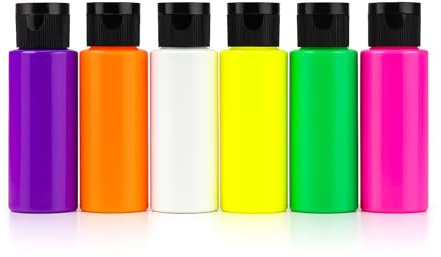 Neonakrylfärgset för barn och vuxna. 6 färger per 60 ml. Högpigmenterade och ljusa målarfärger för duk, trä, sten, papper, metall. (Neon (fluorescerande))