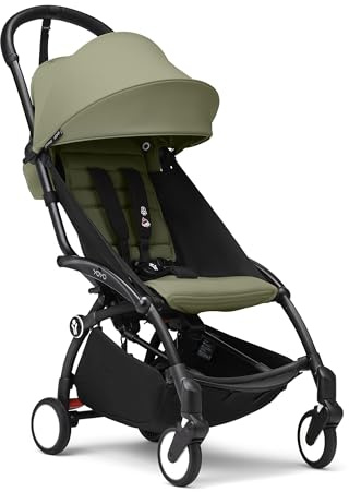 Passeggino Stokke YOYO3 da 6 mesi - Include telaio nero/cuscino seduta Olive + Capottina - Si ripiega e si apre in un lampo - Leggero e compatto - Compatibile con il bagaglio a mano