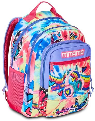 Mitama Zaino Triplo Scomparto Tie Music con Tasca frontale, Rosa, Scuola Elementare e Tempo Libero, Bambina Ragazza